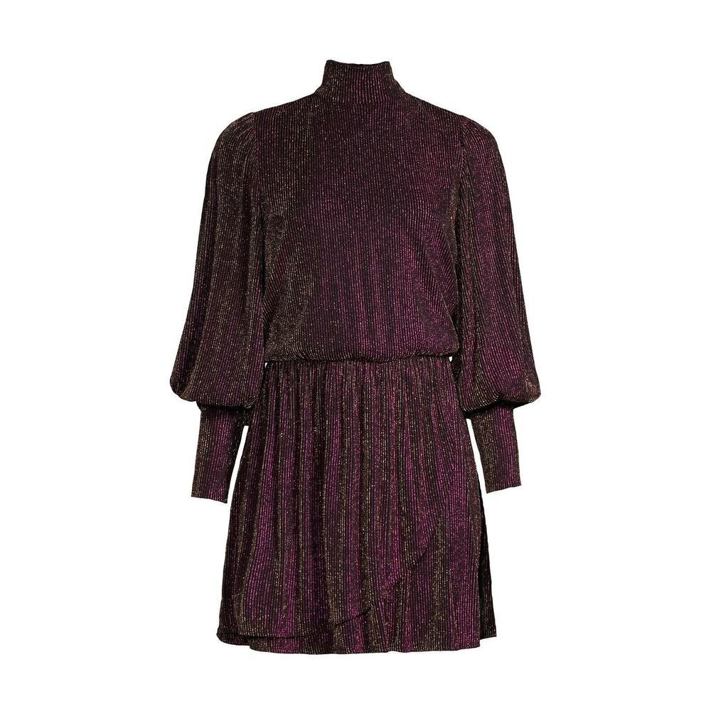 Black Halo Gavin Metallic Purple Black Ribbed Mini Dress Sz 4 Shimmer High Neck - Picture 1 of 11